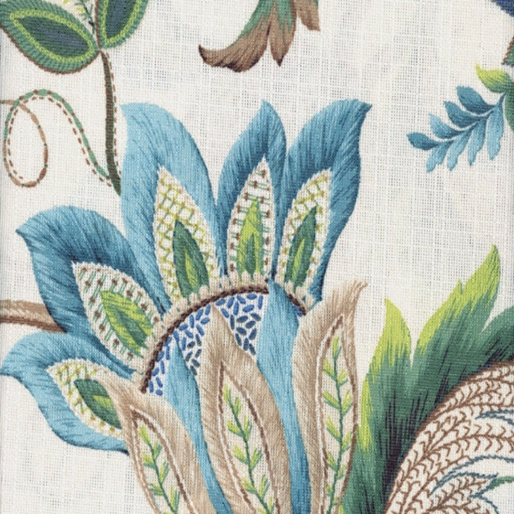 Closeup of Blue Brissac Tailored Valance fabric 