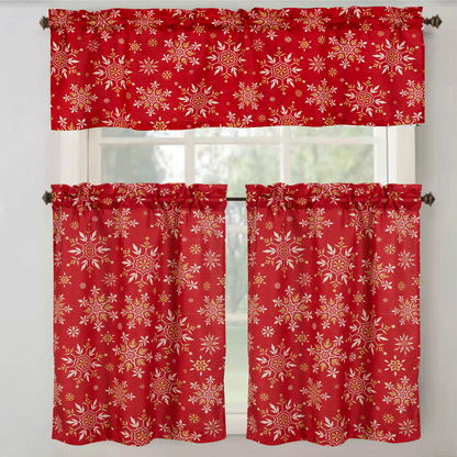 Golden Snowflake 3PC Kitchen Curtain Set