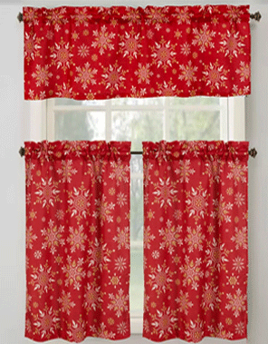 Golden Snowflake 3PC Kitchen Curtain Set