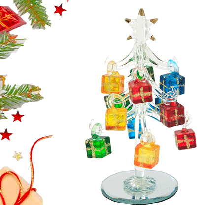 6 inch Glass Christmas Tree with Gift Box Ornaments