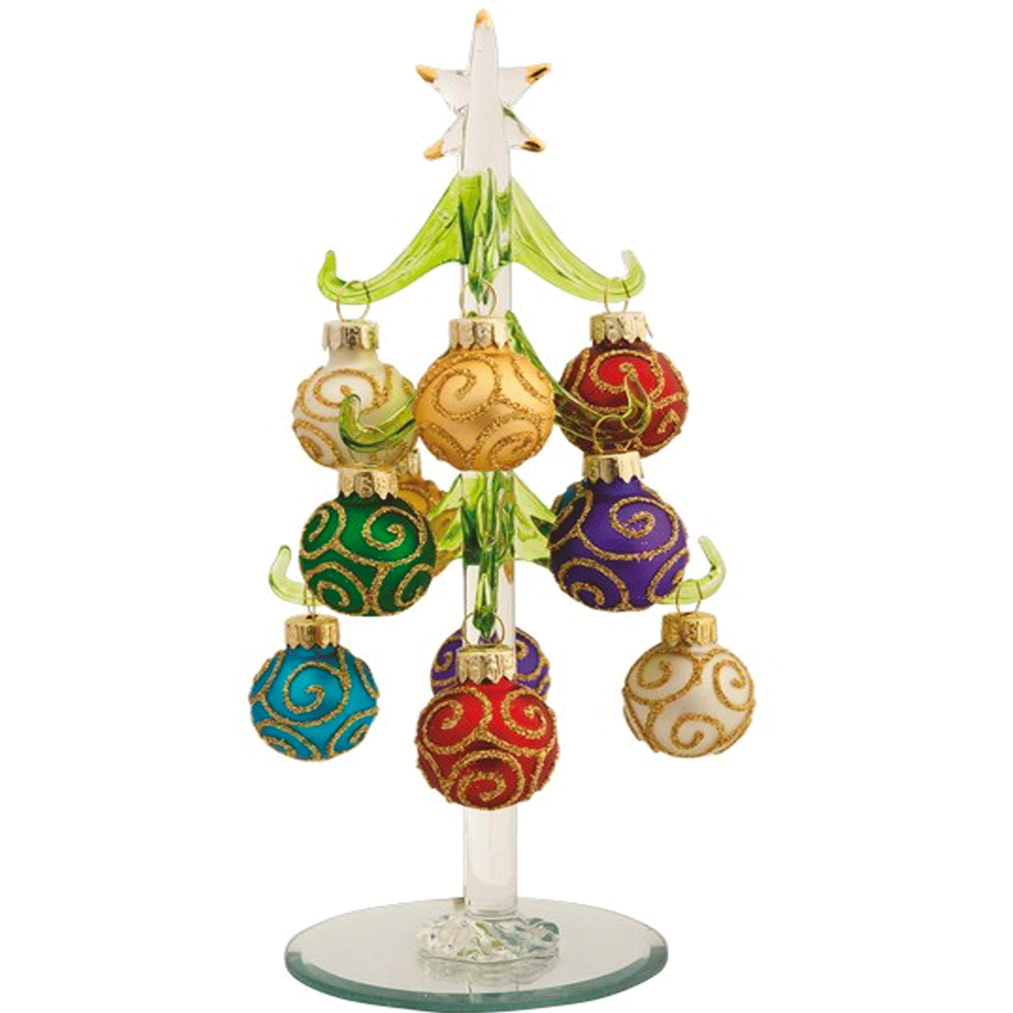 8 inch Glass Tree with 12 Swirl Ornaments