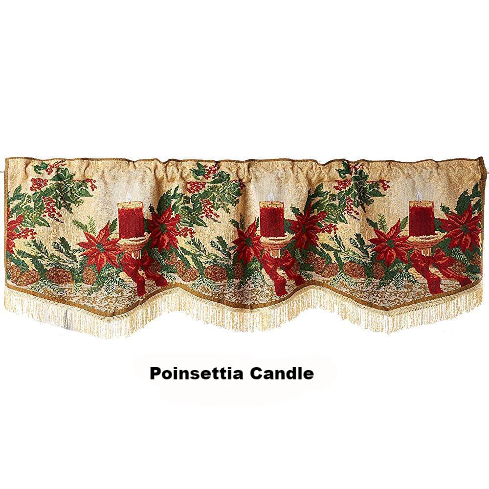 Violet Linen Decorative Christmas Tapestry Window Valance Poinsettia Candle