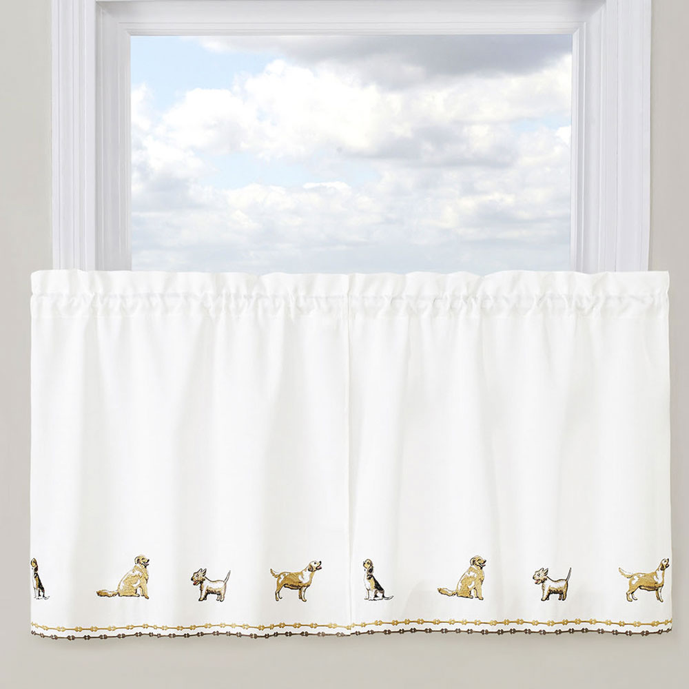 Dogs Embroidered Tier, Valance and Swag Curtains