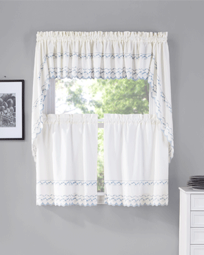 Beverly Tier pair, Swag Pair & Insert Valance with Embroidered Band