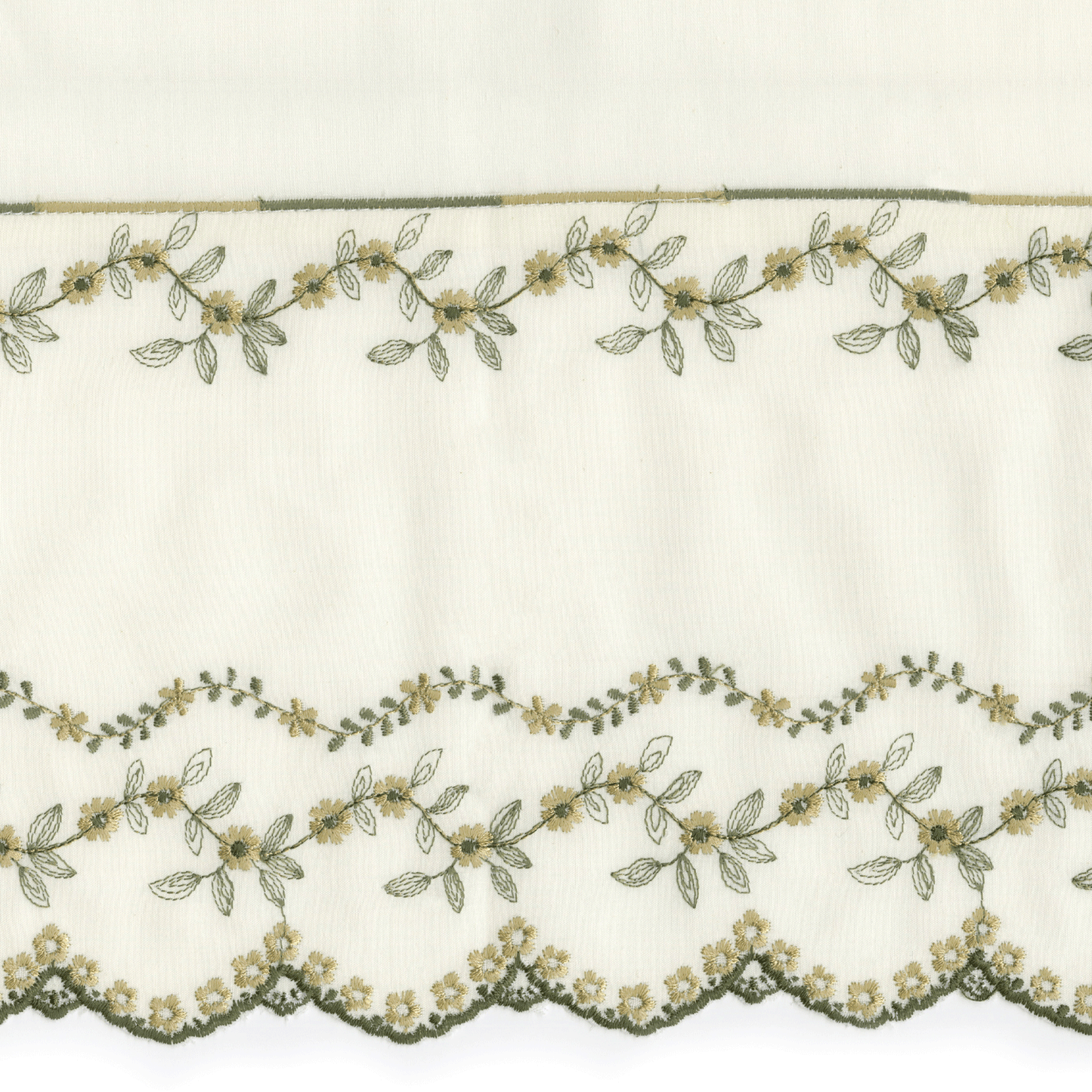 Beverly Tier pair, Swag Pair & Insert Valance with Embroidered Band