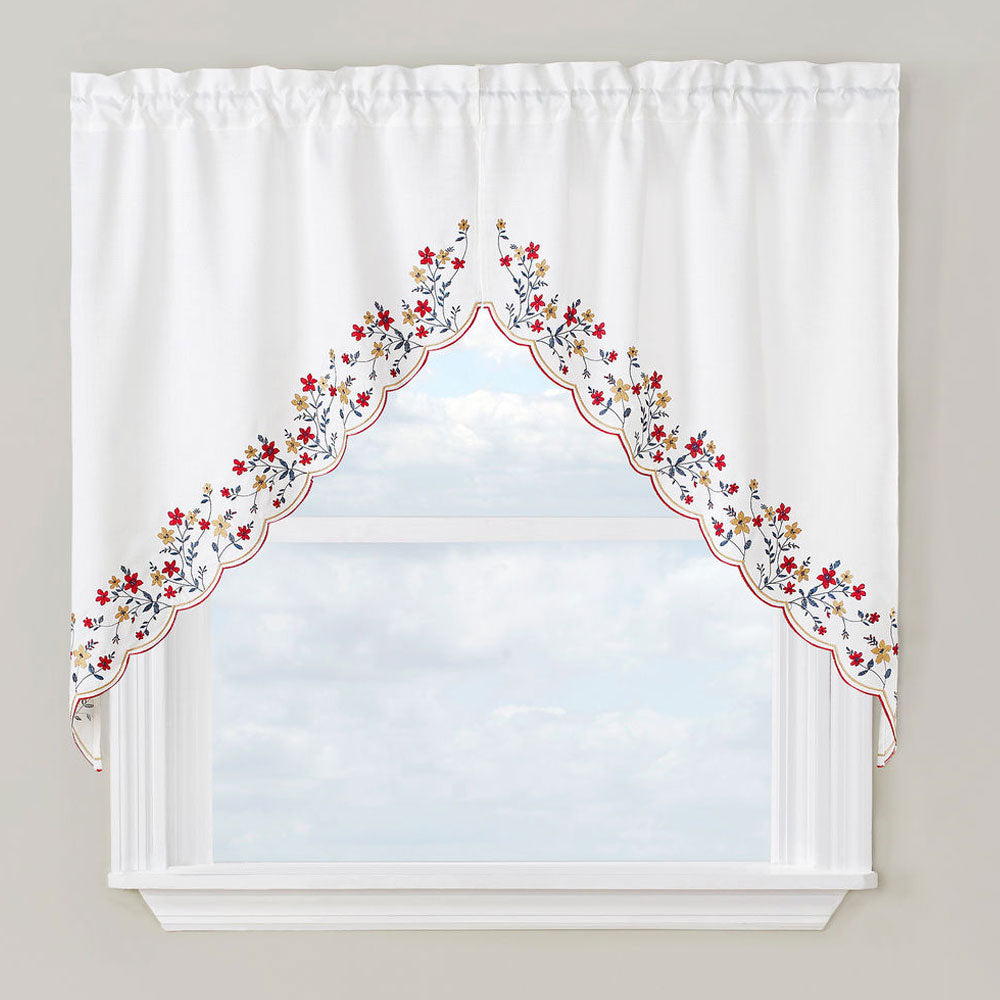 Bloom Embroidered Tier Pair, Valance  & Swag with Scalloped Hem
