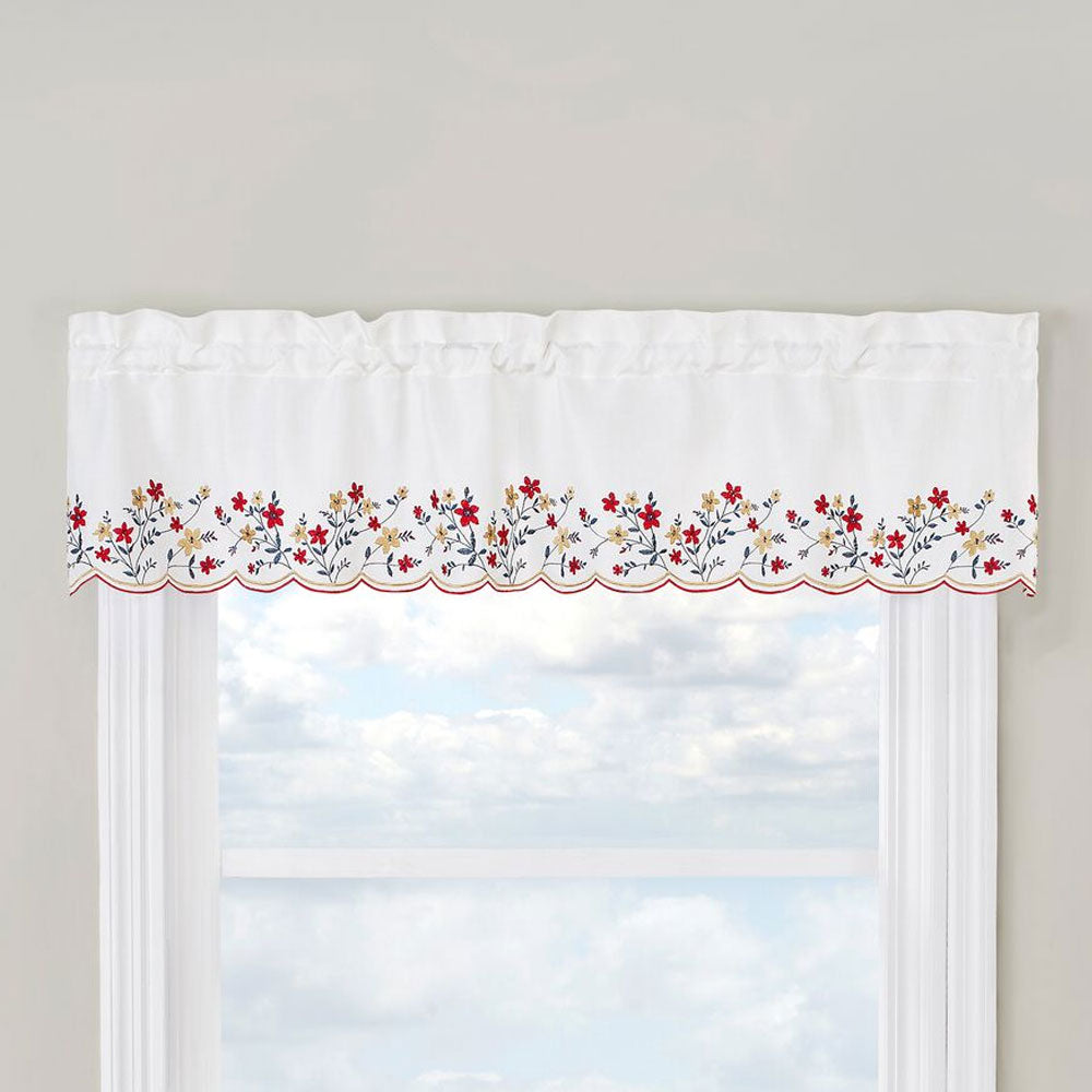 Bloom Embroidered Tier Pair, Valance  & Swag with Scalloped Hem