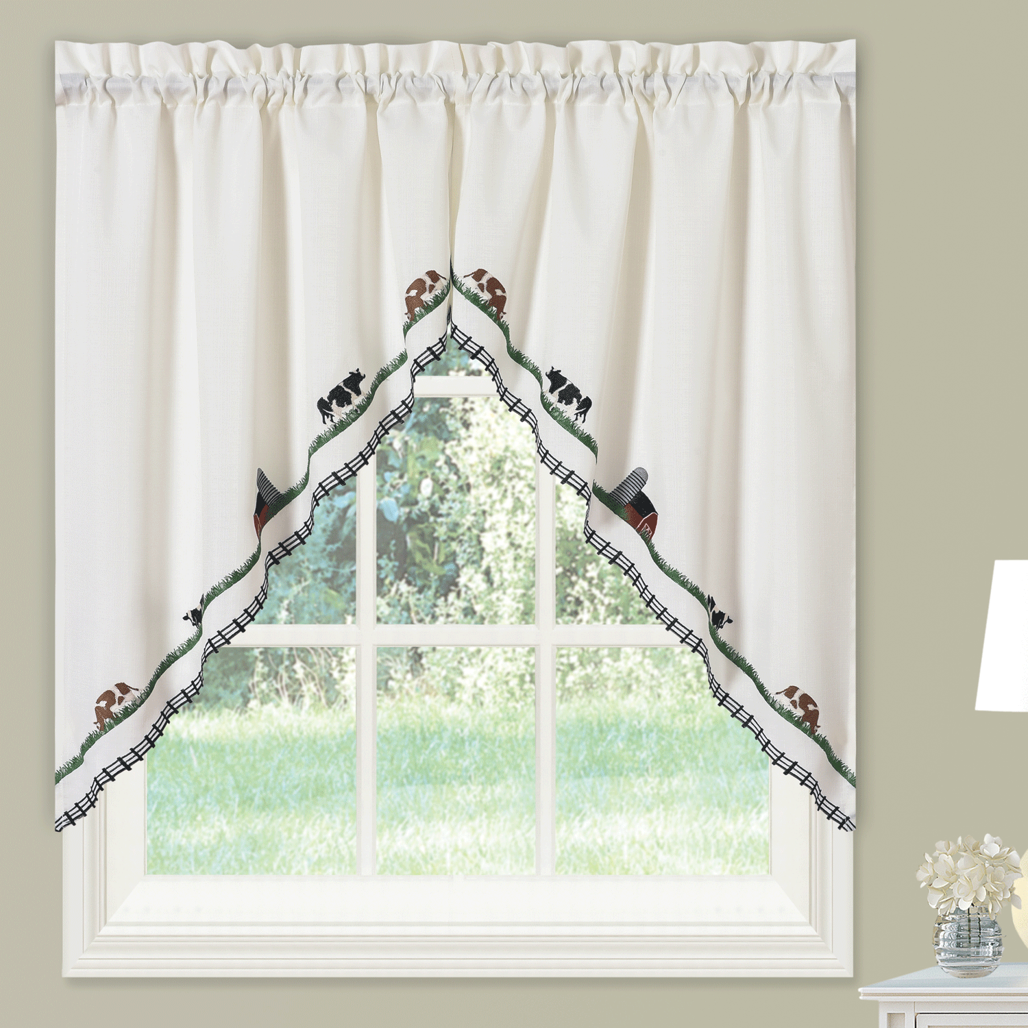 Fruitful Embroidered Kitchen Swag Valances and Tier Curtains