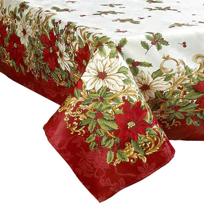 Closeup of Euro Seasonal Blossom Fabric Tablecloth on a oblong table