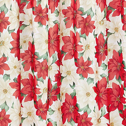 Close Up shot of Red Seasonal Floral Poinsettia Fabric Shower Curtain  72"x 72"