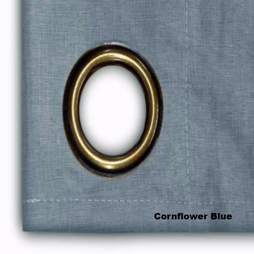 up close shot of Cornflower Blue Glasgow Shortie Grommet Panel fabric and grommet