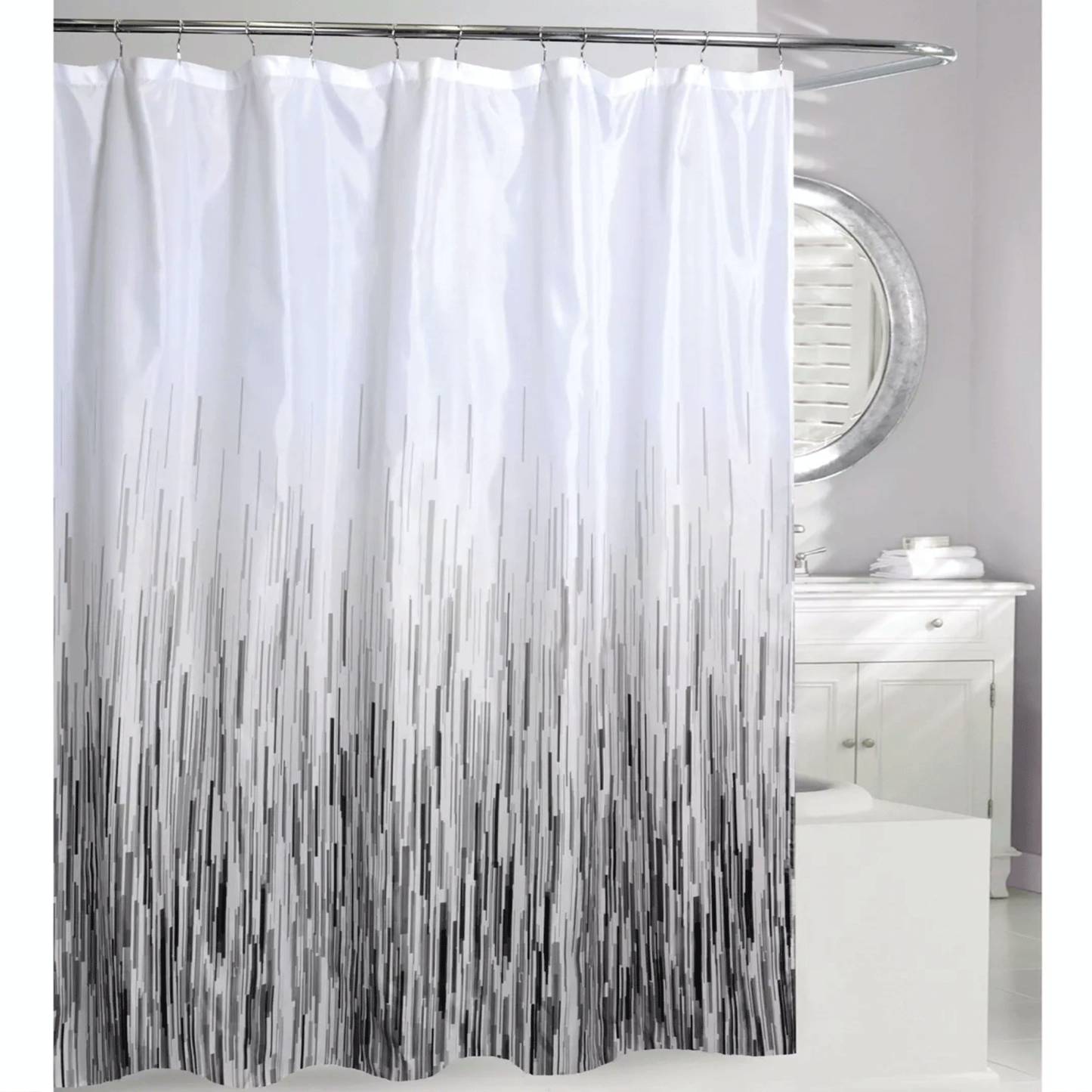 Grayscale Rain Fabric Shower Curtain