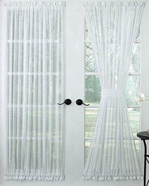 White Harmony Sheer Door Panel hanging on a cafe rod