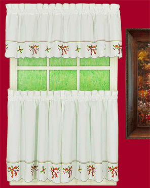 Holiday Embroidery Kitchen Tiers and Valance