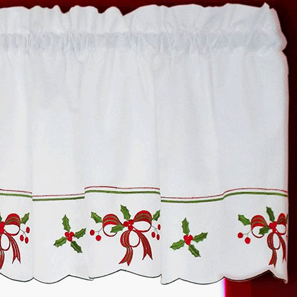 Holiday Embroidery Kitchen Tiers and Valance
