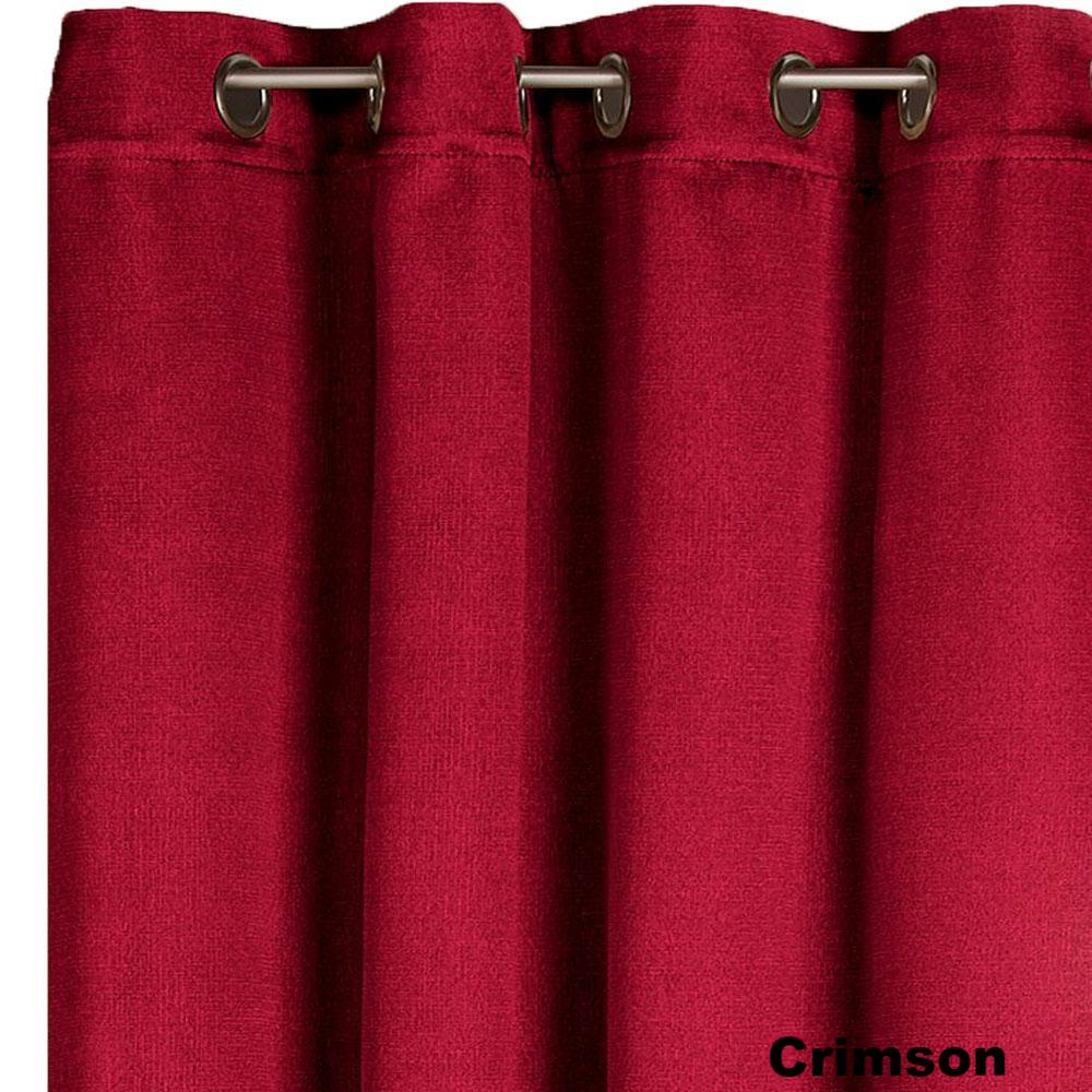 Closeup of crimson Nolan Room Darkening Grommet Top Panels fabric and grommets 