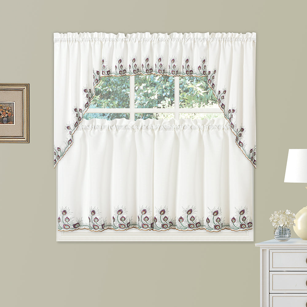 Peacock Kitchen Tier, Valance and Swags