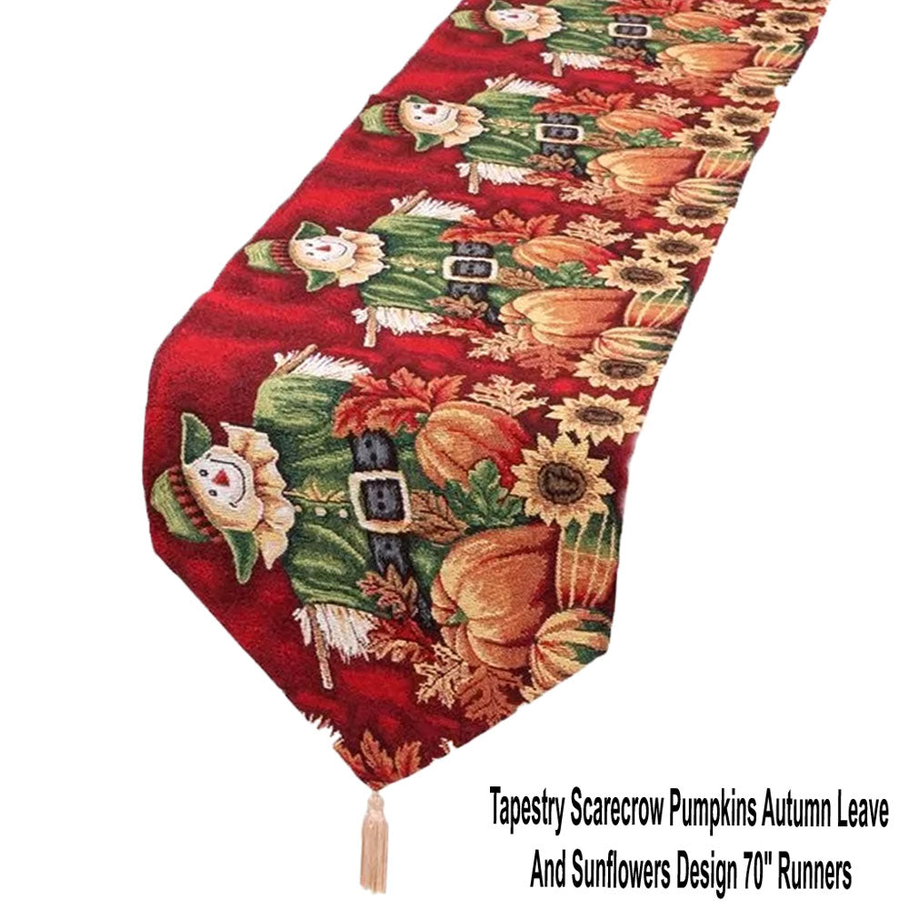 Tapestry-Scarecrow-Pumpkins-Autumn-Leave-And-Sunflowers-Design-70" -Runners