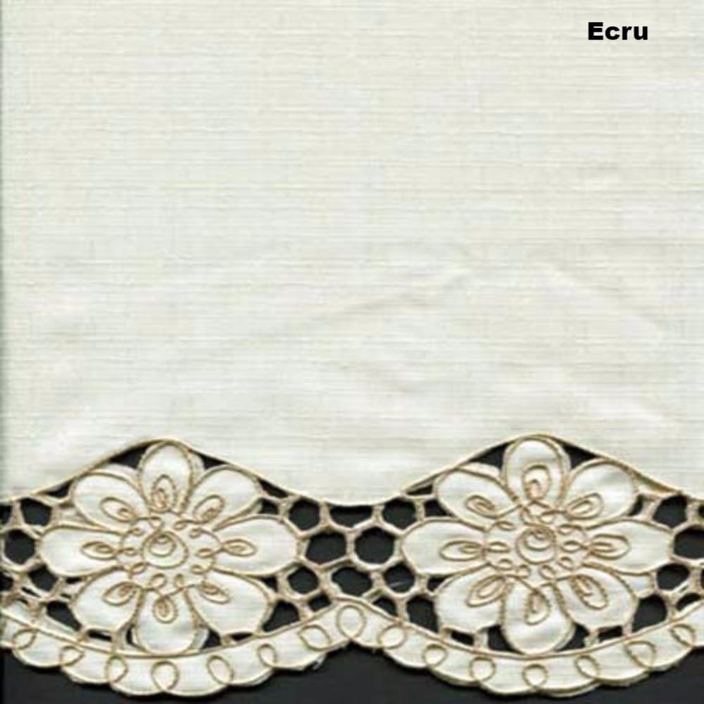 Closeup of Ecru Taylor Kitchen Valance and Tier Curtains fabric and design
