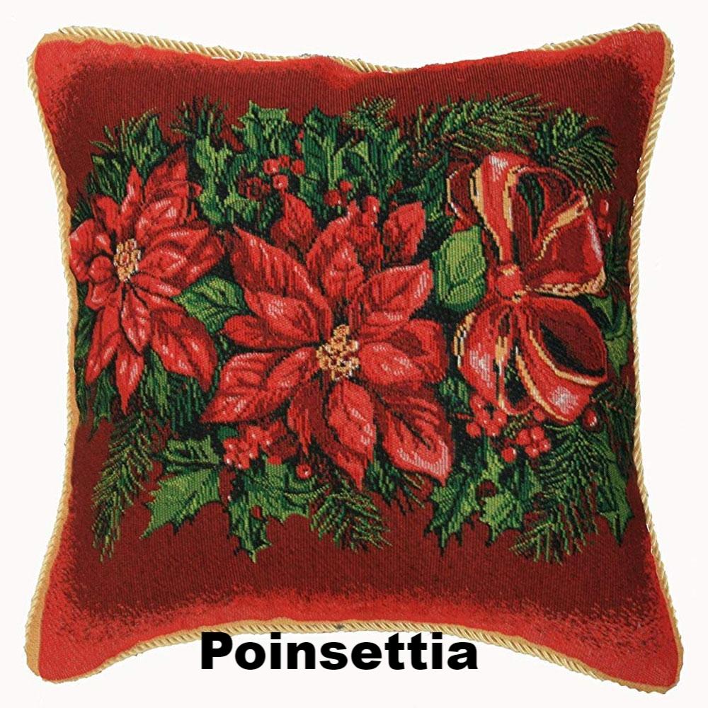 close up shot of Christmas Tapestry 18"x 18" Throw Pillow Covers poinsettia