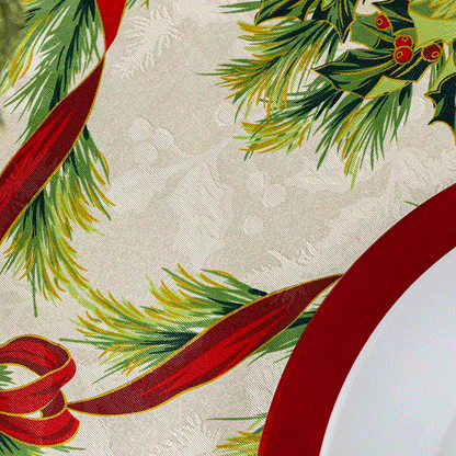 Christmas Ribbons Jacquard Fabric Tablecloth